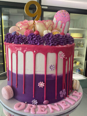 Little Girl Pink And Purple Birthday Cake