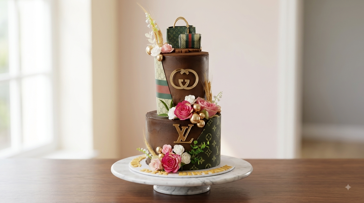 Hero 1: signature tiered cake, styled, turquoise props